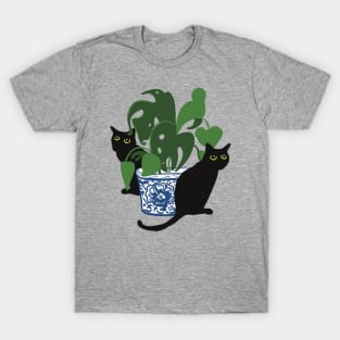 Black cats with potted plant T-Shirt